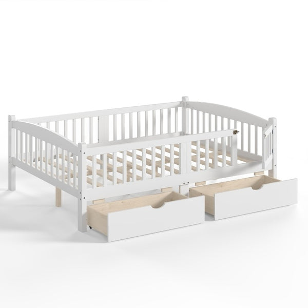 English Elm Full Kids Platform Bed with Guardrails Storage Drawers Pine Wood White Finish W1580P534503
