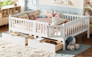 English Elm Full Kids Platform Bed with Guardrails Storage Drawers Pine Wood White Finish W1580P534503