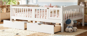 English Elm Full Kids Platform Bed with Guardrails Storage Drawers Pine Wood White Finish W1580P534503