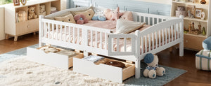 English Elm Full Kids Platform Bed with Guardrails Storage Drawers Pine Wood White Finish W1580P534503