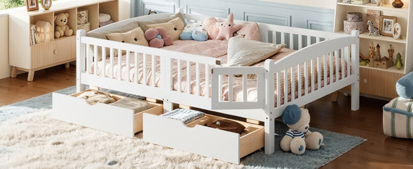 English Elm Full Kids Platform Bed with Guardrails Storage Drawers Pine Wood White Finish W1580P534503