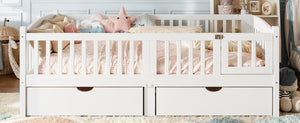 English Elm Full Kids Platform Bed with Guardrails Storage Drawers Pine Wood White Finish W1580P534503