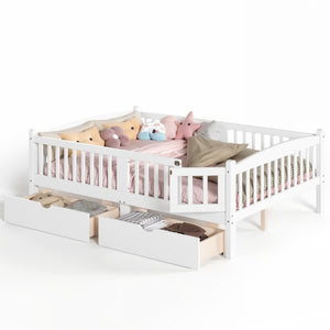 English Elm Full Kids Platform Bed with Guardrails Storage Drawers Pine Wood White Finish W1580P534503