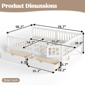 English Elm Full Kids Platform Bed with Guardrails Storage Drawers Pine Wood White Finish W1580P534503