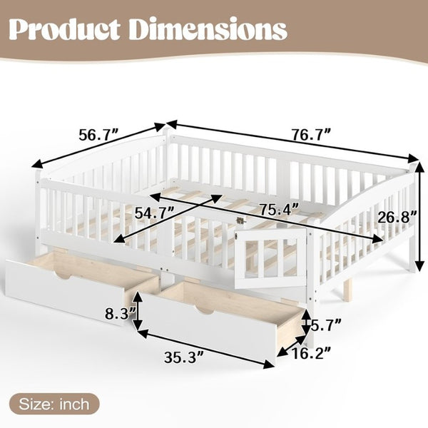 English Elm Full Kids Platform Bed with Guardrails Storage Drawers Pine Wood White Finish W1580P534503