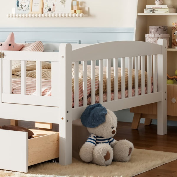 English Elm Full Kids Platform Bed with Guardrails Storage Drawers Pine Wood White Finish W1580P534503