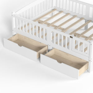 English Elm Full Kids Platform Bed with Guardrails Storage Drawers Pine Wood White Finish W1580P534503