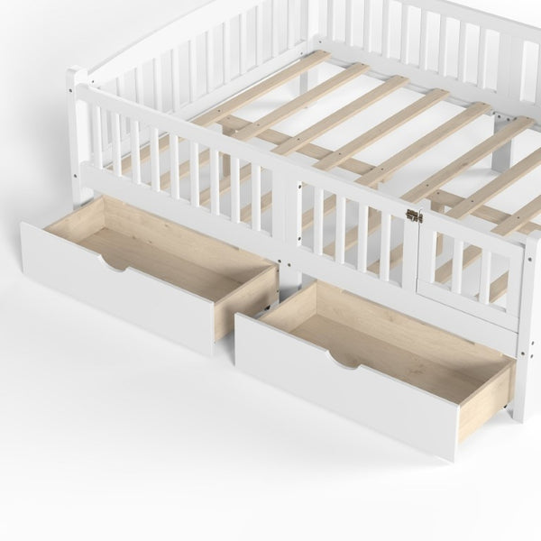 English Elm Full Kids Platform Bed with Guardrails Storage Drawers Pine Wood White Finish W1580P534503
