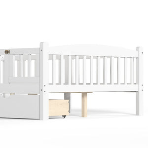 English Elm Full Kids Platform Bed with Guardrails Storage Drawers Pine Wood White Finish W1580P534503