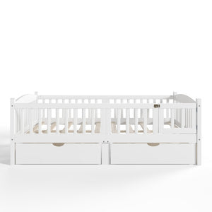 English Elm Full Kids Platform Bed with Guardrails Storage Drawers Pine Wood White Finish W1580P534503