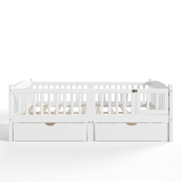 English Elm Full Kids Platform Bed with Guardrails Storage Drawers Pine Wood White Finish W1580P534503
