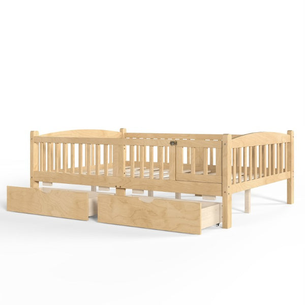 English Elm Full Kids Platform Bed Pine Wood Storage Drawers Guardrails Natural Finish W1580P534505