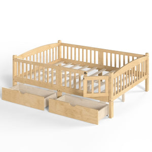 English Elm Full Kids Platform Bed Pine Wood Storage Drawers Guardrails Natural Finish W1580P534505