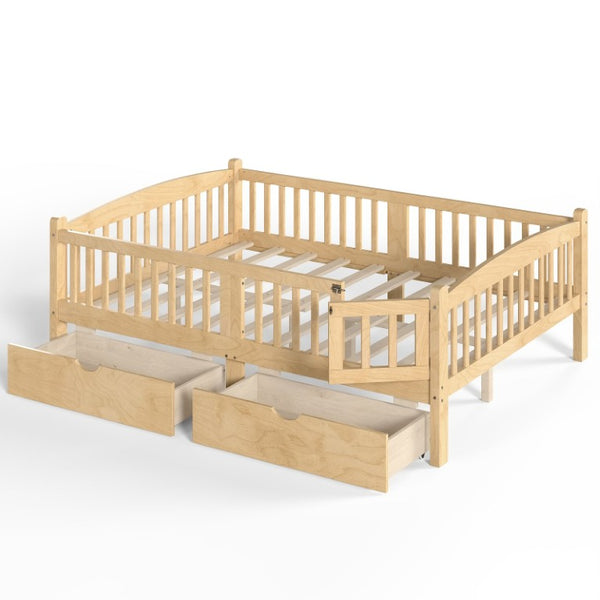 English Elm Full Kids Platform Bed Pine Wood Storage Drawers Guardrails Natural Finish W1580P534505
