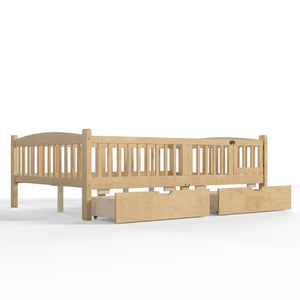 English Elm Full Kids Platform Bed Pine Wood Storage Drawers Guardrails Natural Finish W1580P534505