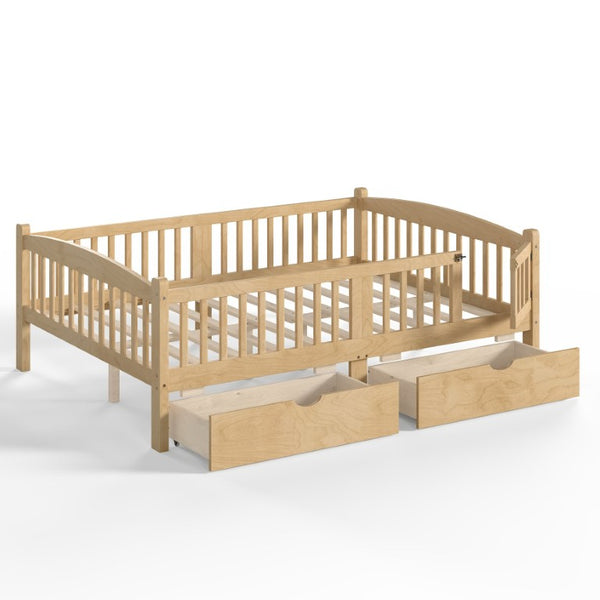 English Elm Full Kids Platform Bed Pine Wood Storage Drawers Guardrails Natural Finish W1580P534505