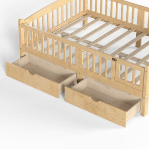 English Elm Full Kids Platform Bed Pine Wood Storage Drawers Guardrails Natural Finish W1580P534505