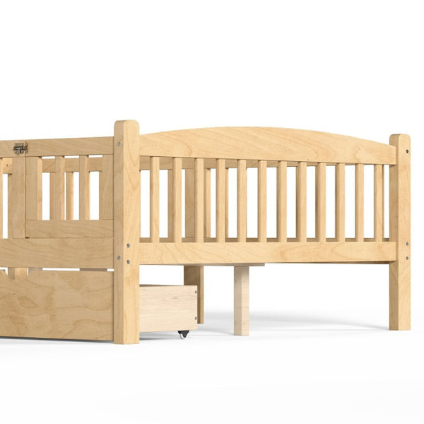 English Elm Full Kids Platform Bed Pine Wood Storage Drawers Guardrails Natural Finish W1580P534505