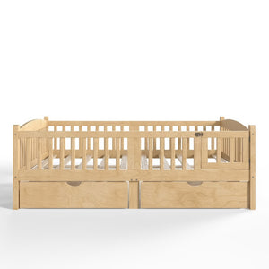 English Elm Full Kids Platform Bed Pine Wood Storage Drawers Guardrails Natural Finish W1580P534505