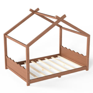 English Elm Full Size Montessori House Bed Low Pine Wood Frame for Kids Imaginative Play Natural 78.2 L x 56.1 W x 62.5 H W1580P535184