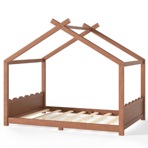 English Elm Full Size Montessori House Bed Low Pine Wood Frame for Kids Imaginative Play Natural 78.2 L x 56.1 W x 62.5 H W1580P535184