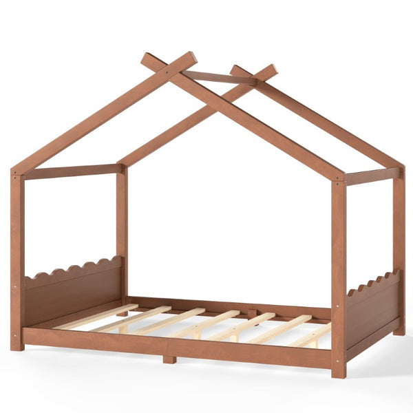 English Elm Full Size Montessori House Bed Low Pine Wood Frame for Kids Imaginative Play Natural 78.2 L x 56.1 W x 62.5 H W1580P535184