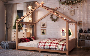 English Elm Full Size Montessori House Bed Low Pine Wood Frame for Kids Imaginative Play Natural 78.2 L x 56.1 W x 62.5 H W1580P535184