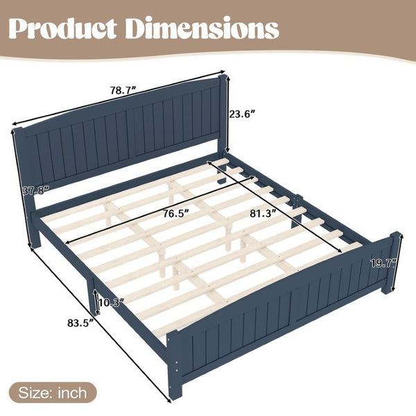English Elm King Solid Wood Platform Bed Low Profile Pine Frame No Box Spring Needed Bedroom W1580P542617