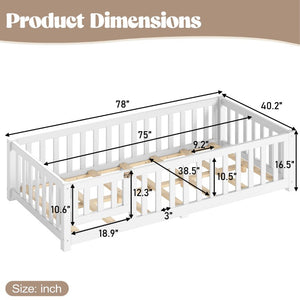English Elm Twin Floor Bed for Kids with Pine Frame Guardrails and Swing Door Play Space White W1580P554750