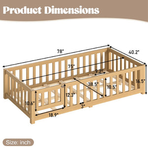 English Elm Twin Floor Bed for Kids with Pine Frame Guardrails and Swing Door Play Space Natural W1580P554752