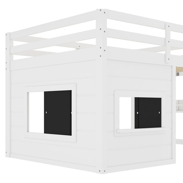 English Elm Full Size Pine Loft Bed with Sliding Chalkboard Bookshelf and Safety Rails for Kids W1580S00321