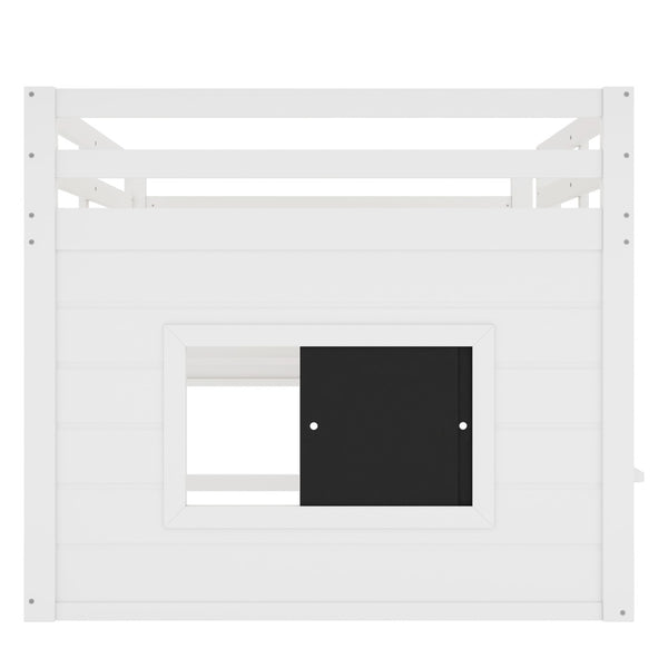 English Elm Full Size Pine Loft Bed with Sliding Chalkboard Bookshelf and Safety Rails for Kids W1580S00321