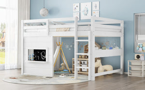 English Elm Full Size Pine Loft Bed with Sliding Chalkboard Bookshelf and Safety Rails for Kids W1580S00321