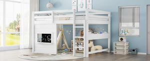 English Elm Full Size Pine Loft Bed with Sliding Chalkboard Bookshelf and Safety Rails for Kids W1580S00321