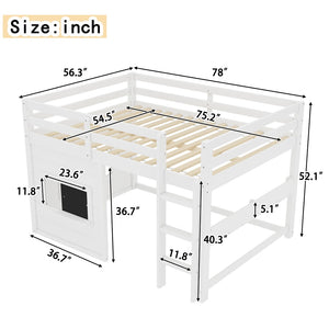 English Elm Full Size Pine Loft Bed with Sliding Chalkboard Bookshelf and Safety Rails for Kids W1580S00321