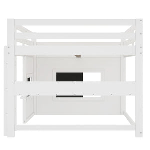 English Elm Full Size Pine Loft Bed with Sliding Chalkboard Bookshelf and Safety Rails for Kids W1580S00321