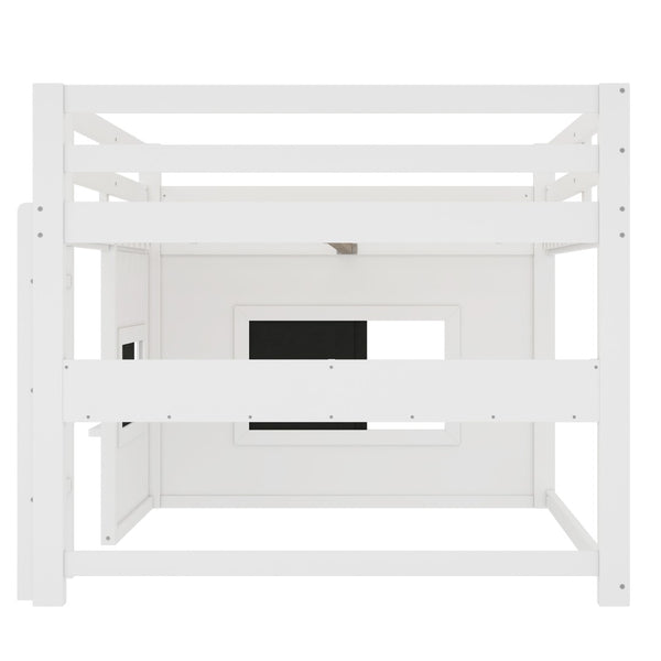 English Elm Full Size Pine Loft Bed with Sliding Chalkboard Bookshelf and Safety Rails for Kids W1580S00321