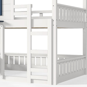 English Elm Full Size Pine Wood House Bunk Bed with Pitched Roof Bookshelf and Safety Rail W1580S00325