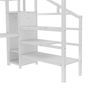 English Elm Queen Metal Loft Bed with L-shaped Desk Built-in Wardrobe Led Lighting Usb W1580S00402