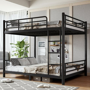 English Elm Queen Over Steel Bunk Bed Converts to Two Separate Frames No Box Spring W1580S00607