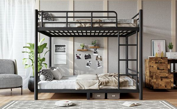 English Elm Queen Over Steel Bunk Bed Converts to Two Separate Frames No Box Spring W1580S00607