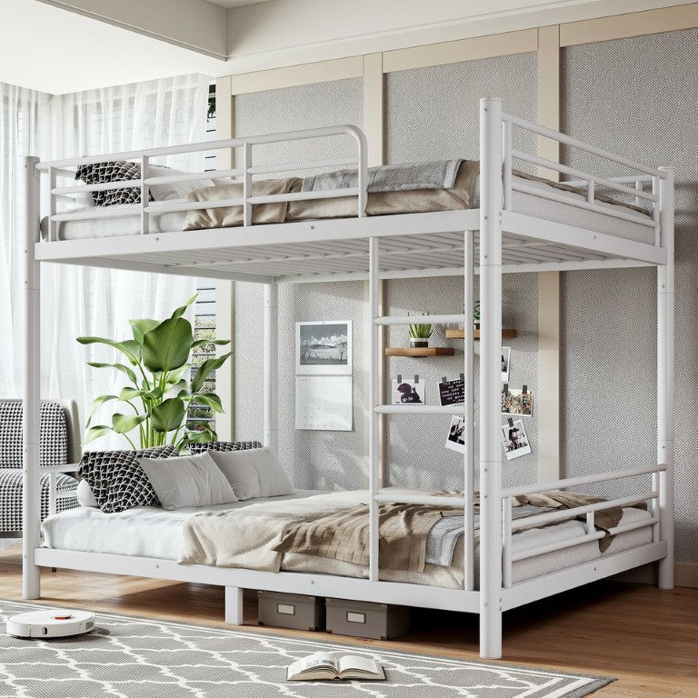 English Elm Queen Over Steel Bunk Bed Convertible Frame with Welded Slats for Adults White Queen over Queen W1580S00608