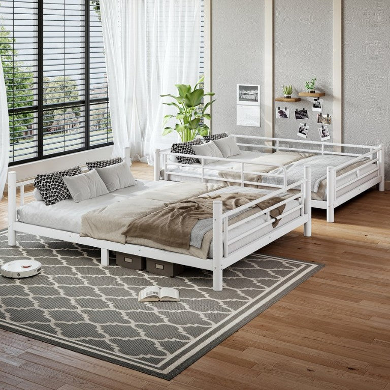 English Elm Queen Over Steel Bunk Bed Convertible Frame with Welded Slats for Adults White Queen over Queen W1580S00608