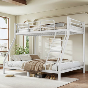 English Elm Twin XL Over Queen Steel Bunk Bed Heavy Duty Round Tube Frame for Teens and Adults White W1580S00612
