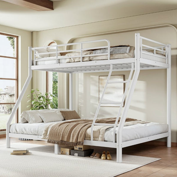 English Elm Twin XL Over Queen Steel Bunk Bed Heavy Duty Round Tube Frame for Teens and Adults White W1580S00612