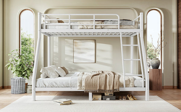English Elm Twin XL Over Queen Steel Bunk Bed Heavy Duty Round Tube Frame for Teens and Adults White W1580S00612