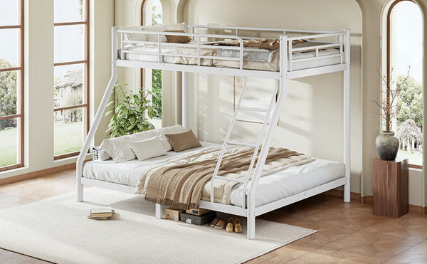English Elm Twin XL Over Queen Steel Bunk Bed Heavy Duty Round Tube Frame for Teens and Adults White W1580S00612