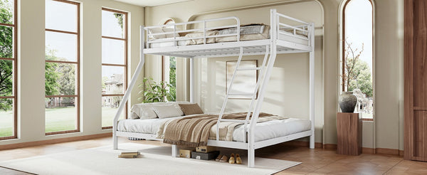 English Elm Twin XL Over Queen Steel Bunk Bed Heavy Duty Round Tube Frame for Teens and Adults White W1580S00612