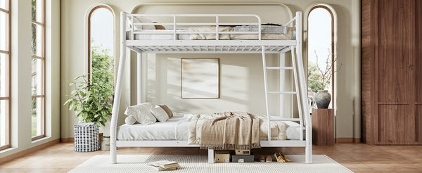 English Elm Twin XL Over Queen Steel Bunk Bed Heavy Duty Round Tube Frame for Teens and Adults White W1580S00612