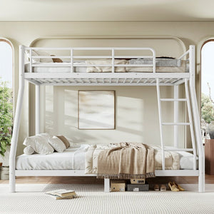 English Elm Twin XL Over Queen Steel Bunk Bed Heavy Duty Round Tube Frame for Teens and Adults White W1580S00612